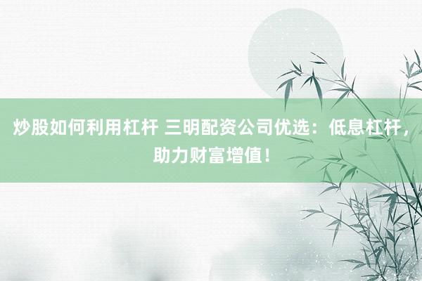 炒股如何利用杠杆 三明配资公司优选:低息杠杆,助力财富增值!